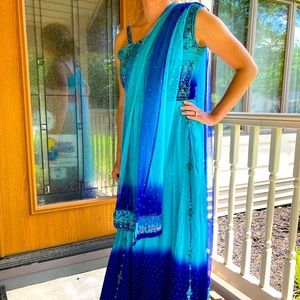 Gorgeous Sequin Beaded Turquoise Royal Blue Lehenga